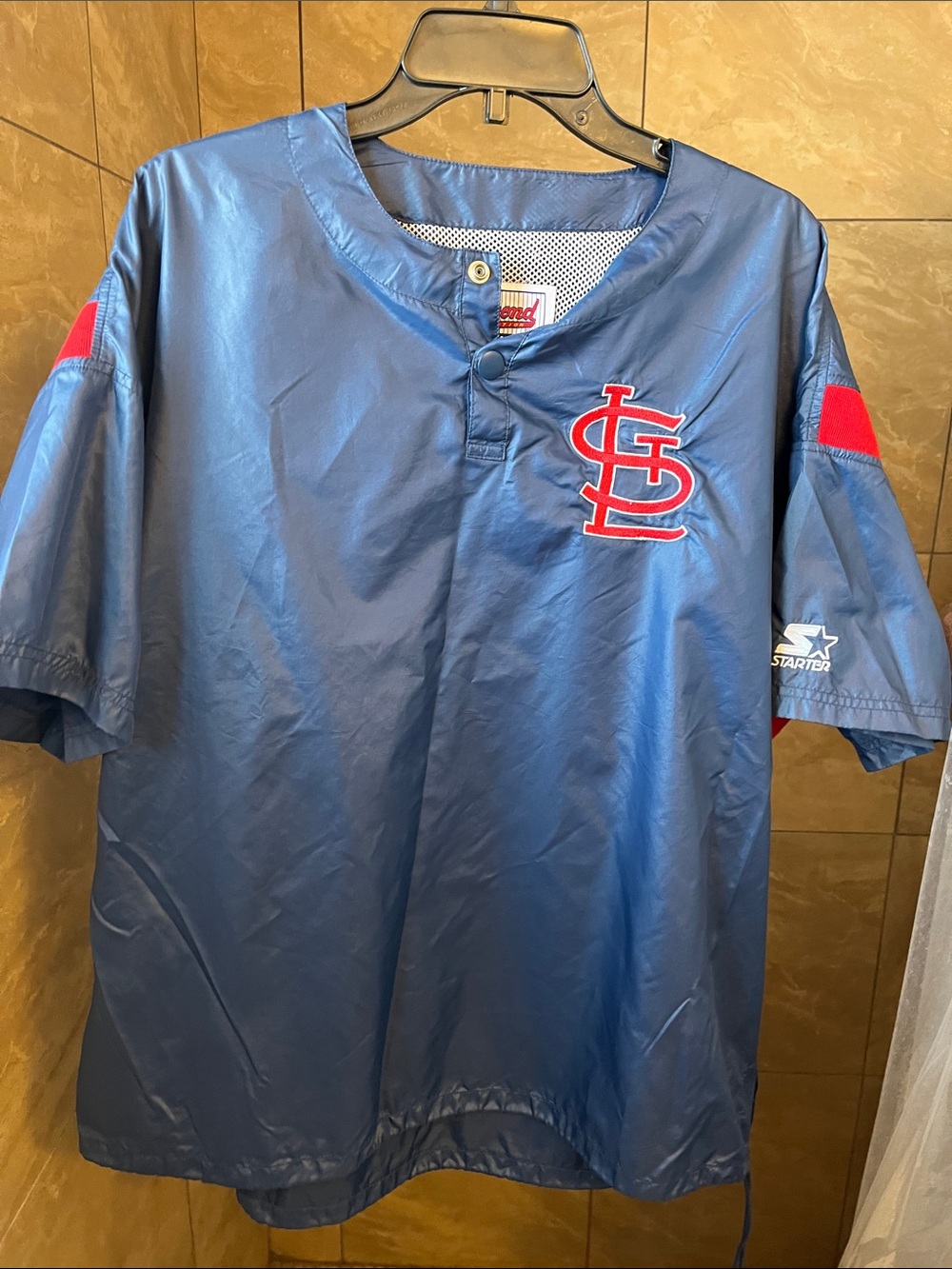 STARTER Blue batting practice windbreaker Pullover with Red St. Louis Logo